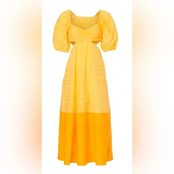 STAUD Carina Sunburst Two-Tone Puff-Sleeve Maxi Dress - Picture 1 of 10